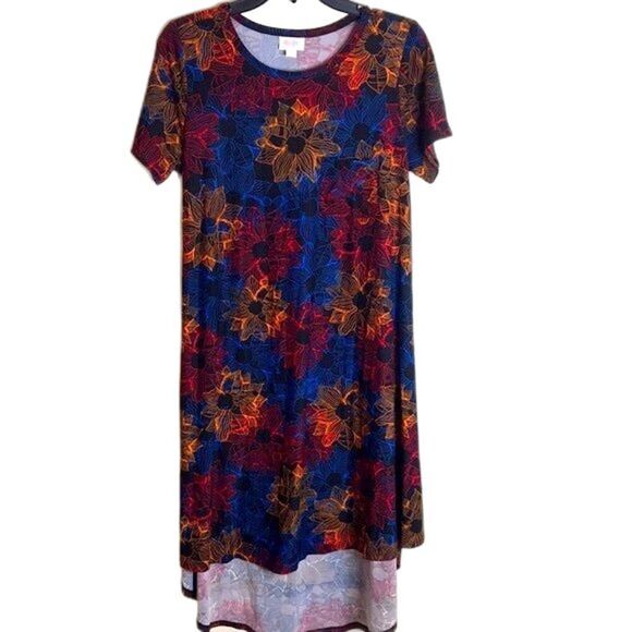 Lularoe floral colorful stretch Carly T-shirt dress size small - Picture 1 of 10